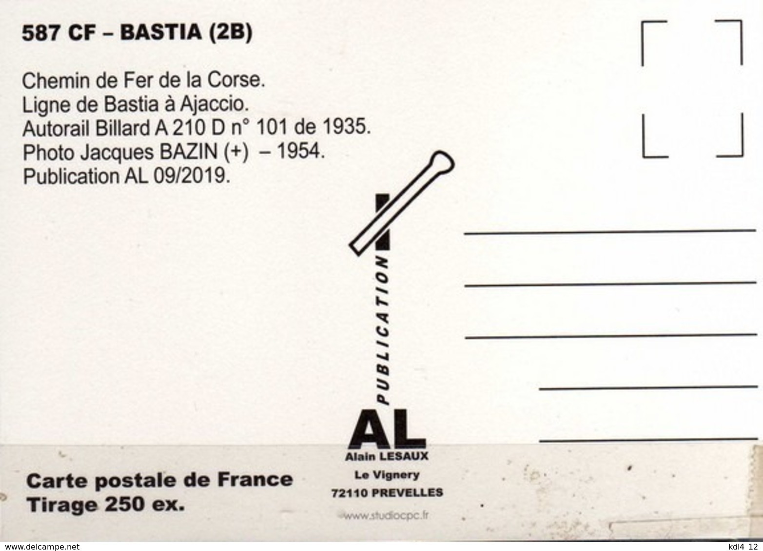 AL 587 - Autorail Billard A 210 D N° 101 - BASTIA - Haute-Corse - CFC - Bastia