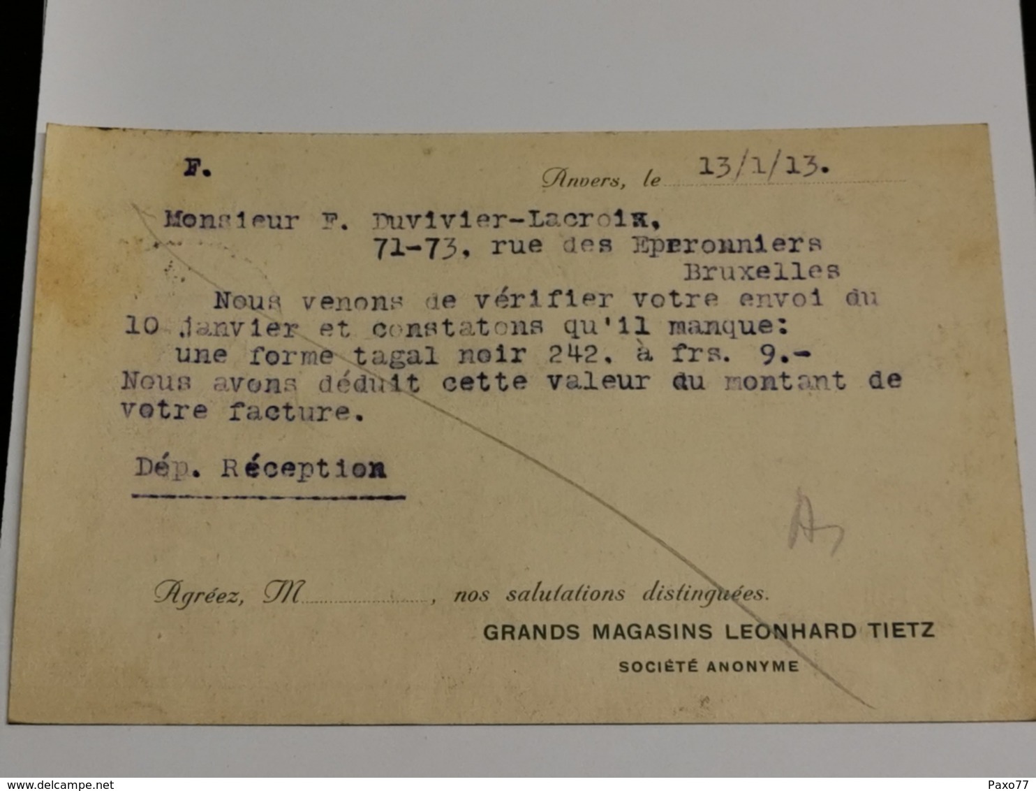 Grands Magasins Leonhard Tietz, Anvers 1913 - Postkarten 1909-1934