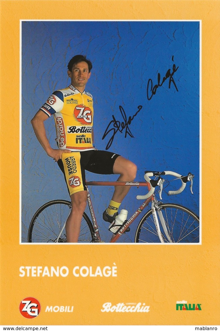 CARTE CYCLISME STEFANO COLAGE SIGNEE TEAM ZG 1993 - Cycling