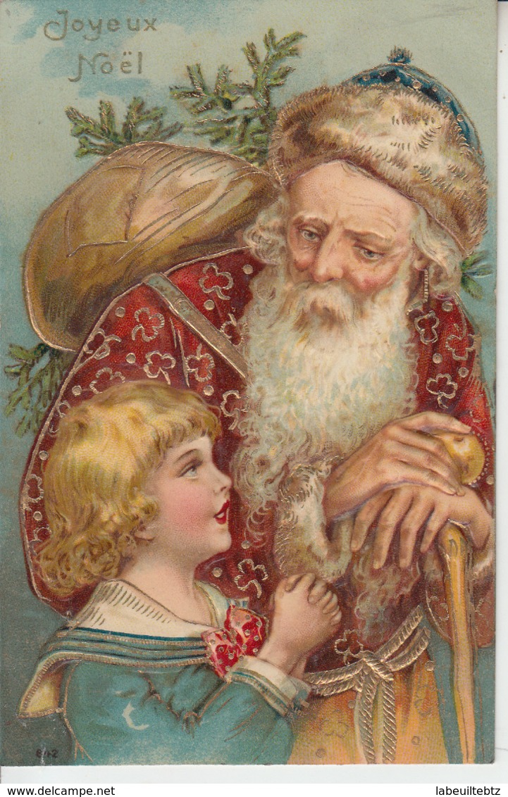 JOYEUX NOËL - Père Noël & Enfant ( Gaufrée Embossed ) - Autres & Non Classés