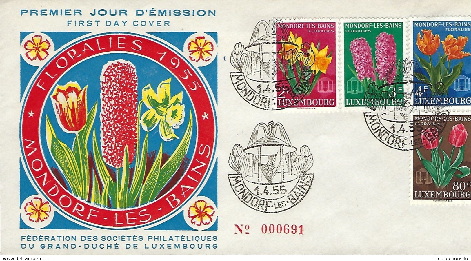 Luxembourg   FDC    1.4.1955  Mondorf-les-Bains Floralies  1955 - FDC