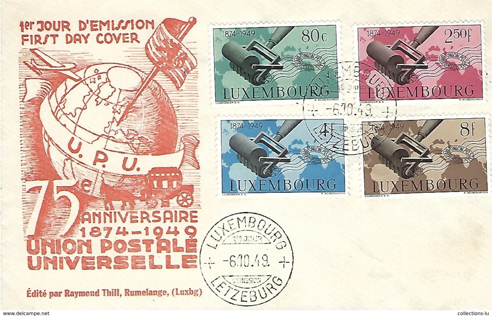 Luxembourg   FDC    6.10.1949   75  Anniversaire 1874-1949  Union Postale Universelle - FDC