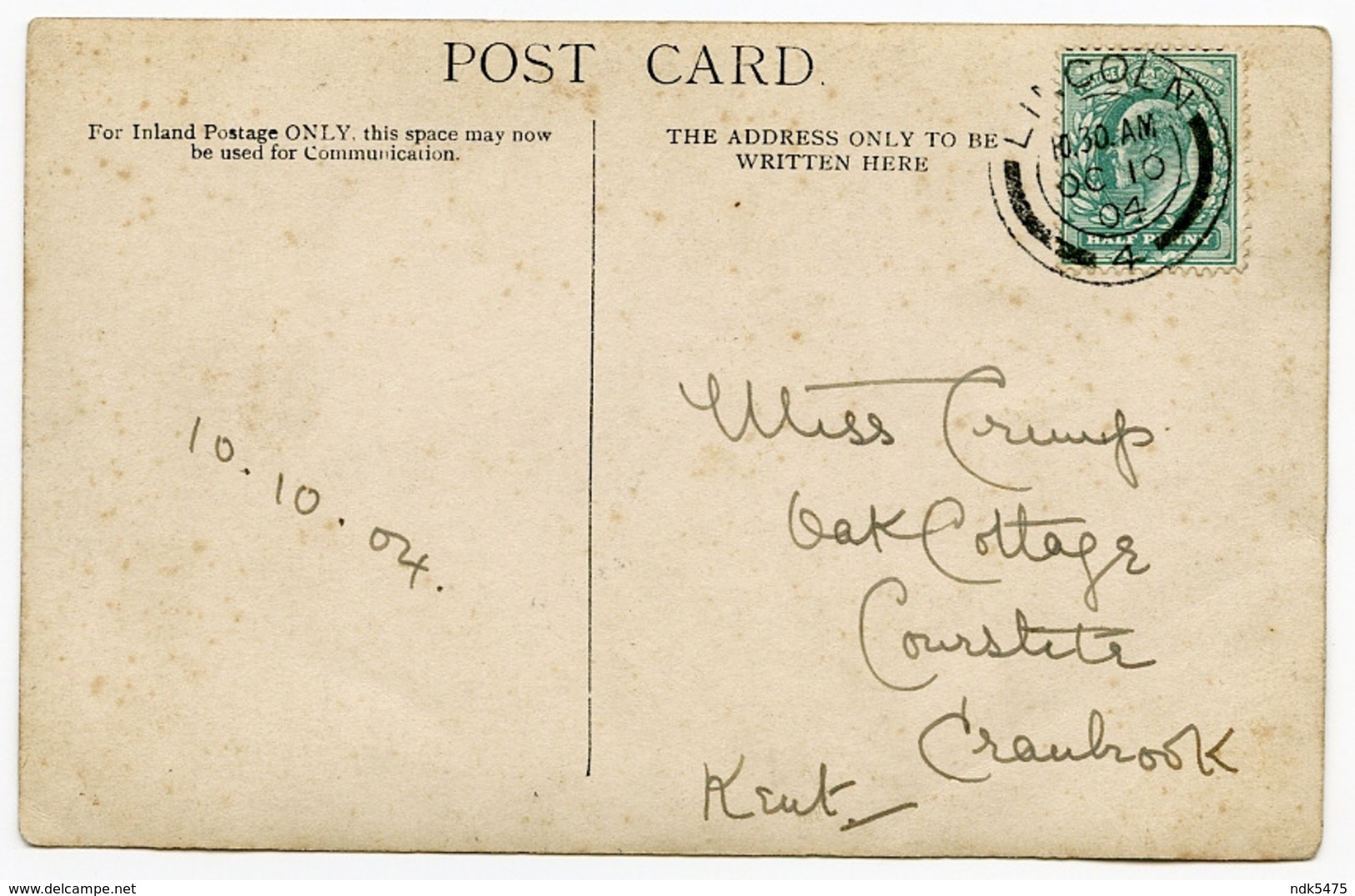 KENT : CRANBROOK - HOTEL, 1904 / ADDRESS - OAK COTTAGE, CRANBROOK (CRUMP) - Other & Unclassified