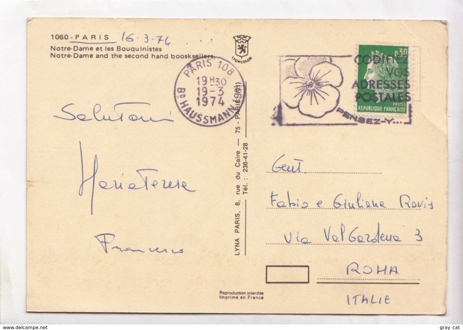 PARIS, Notre-Dame Et Les Bouquinistes, 1974 Used Postcard [23535] - Notre Dame De Paris