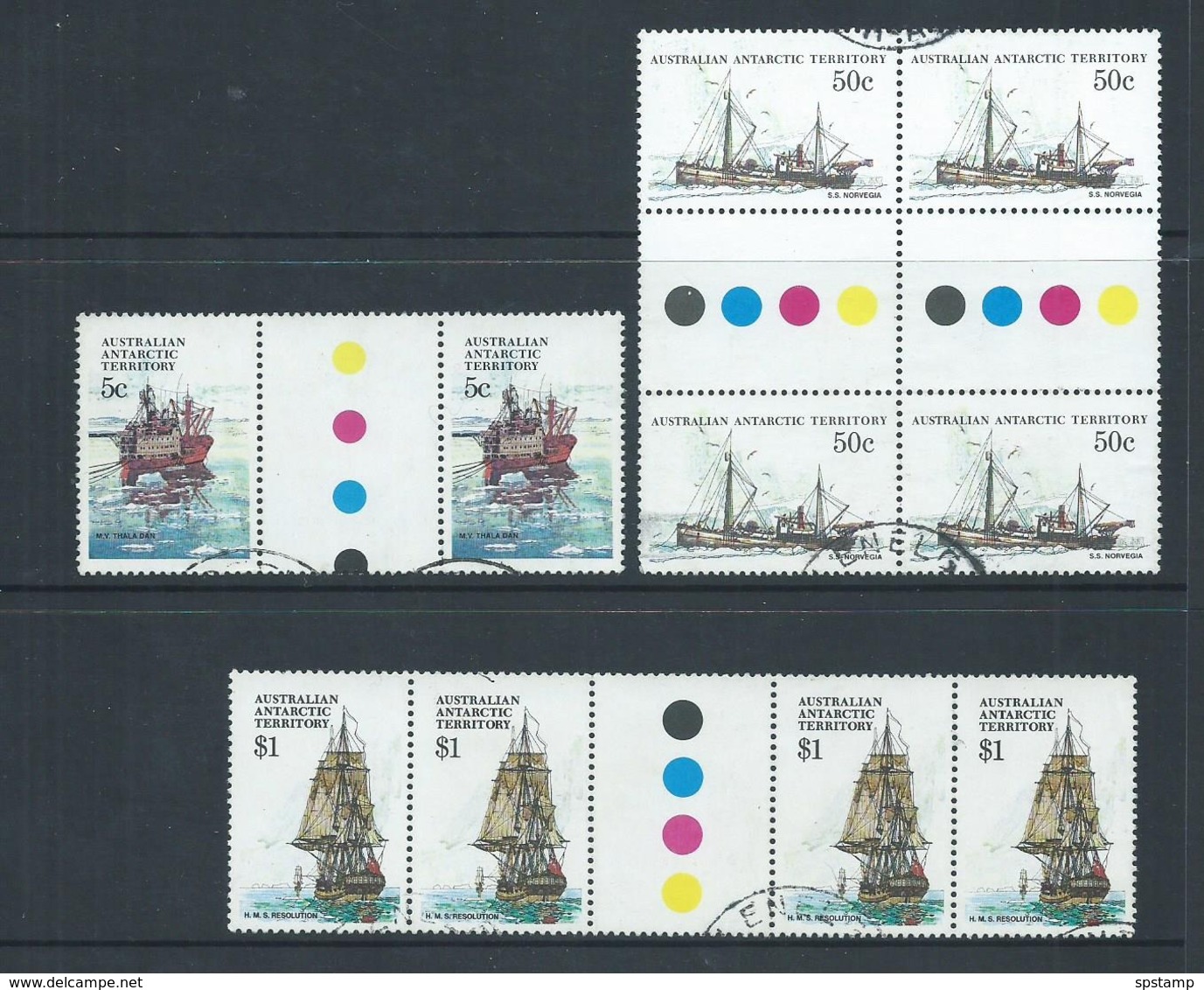 Australian Antarctic Territory AAT1979 - 1981 Ship Definitives 5c 50c & $1 Gutter Pairs Or Blocks VFU - Used Stamps