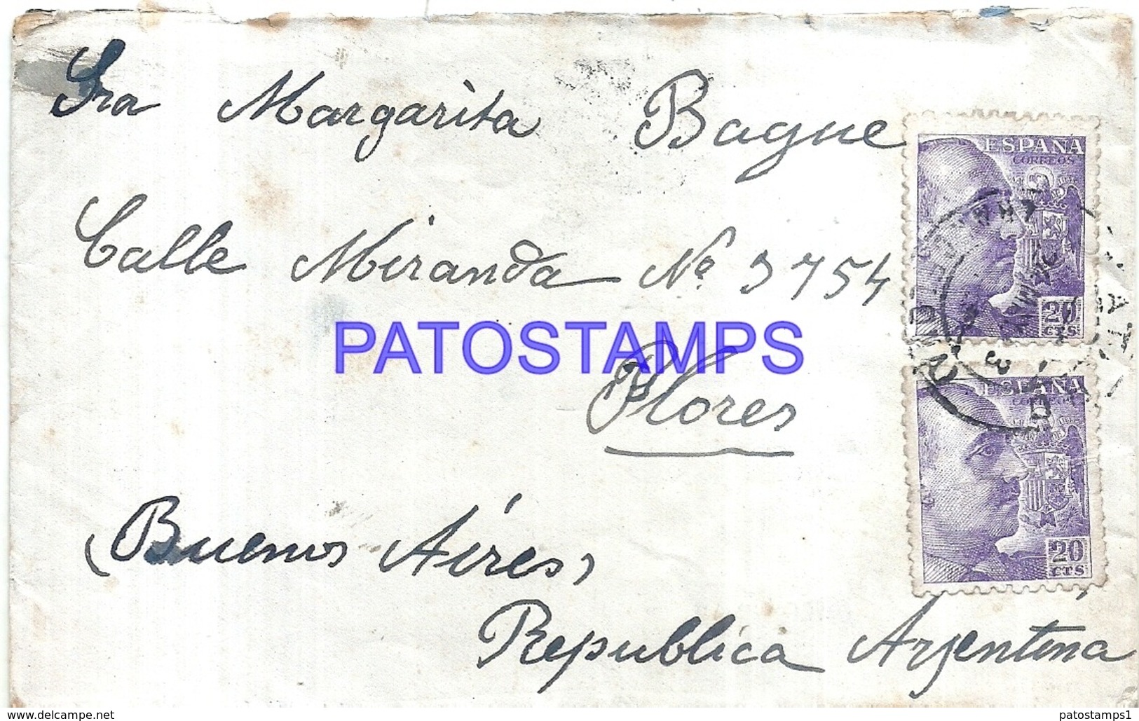 120869 SPAIN ESPAÑA MATARO COVER YEAR 1943 CENSORED CIRCULATED TO ARGENTINA NO POSTAL POSTCARD - Other & Unclassified