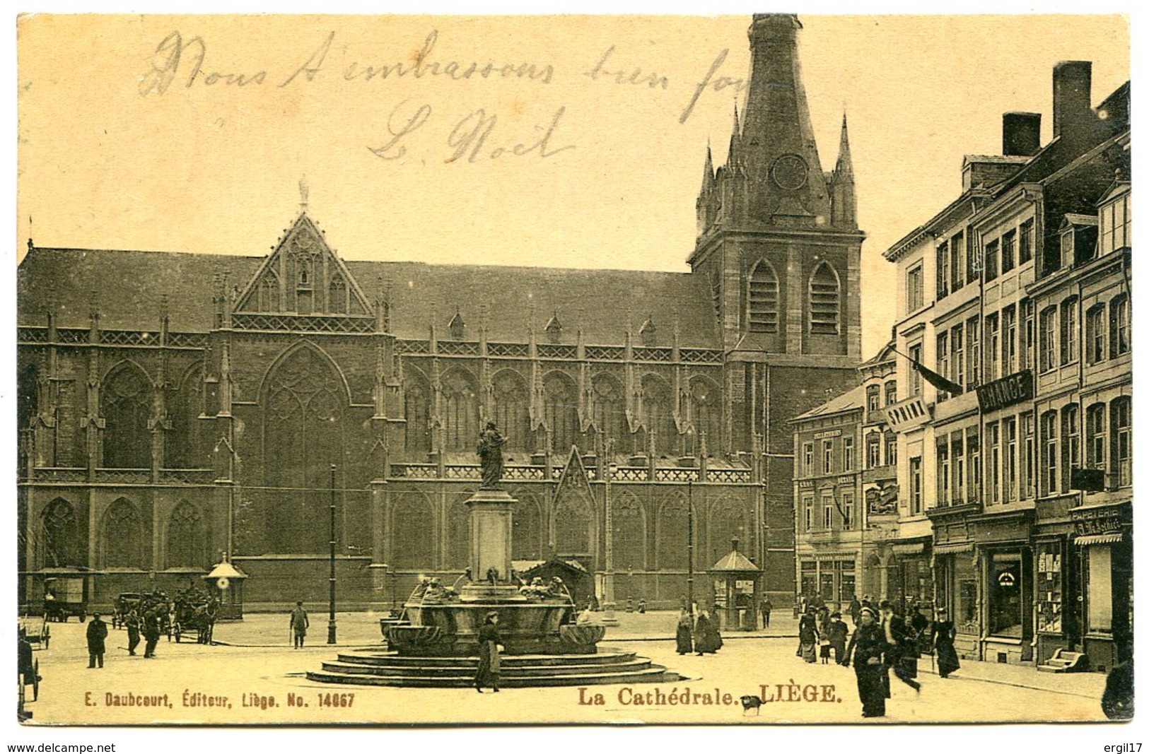 Belgique - LIÈGE - La Cathédrale - Joliment Animée - Carte Finition Vernie - Taxée, 1905 - Liege