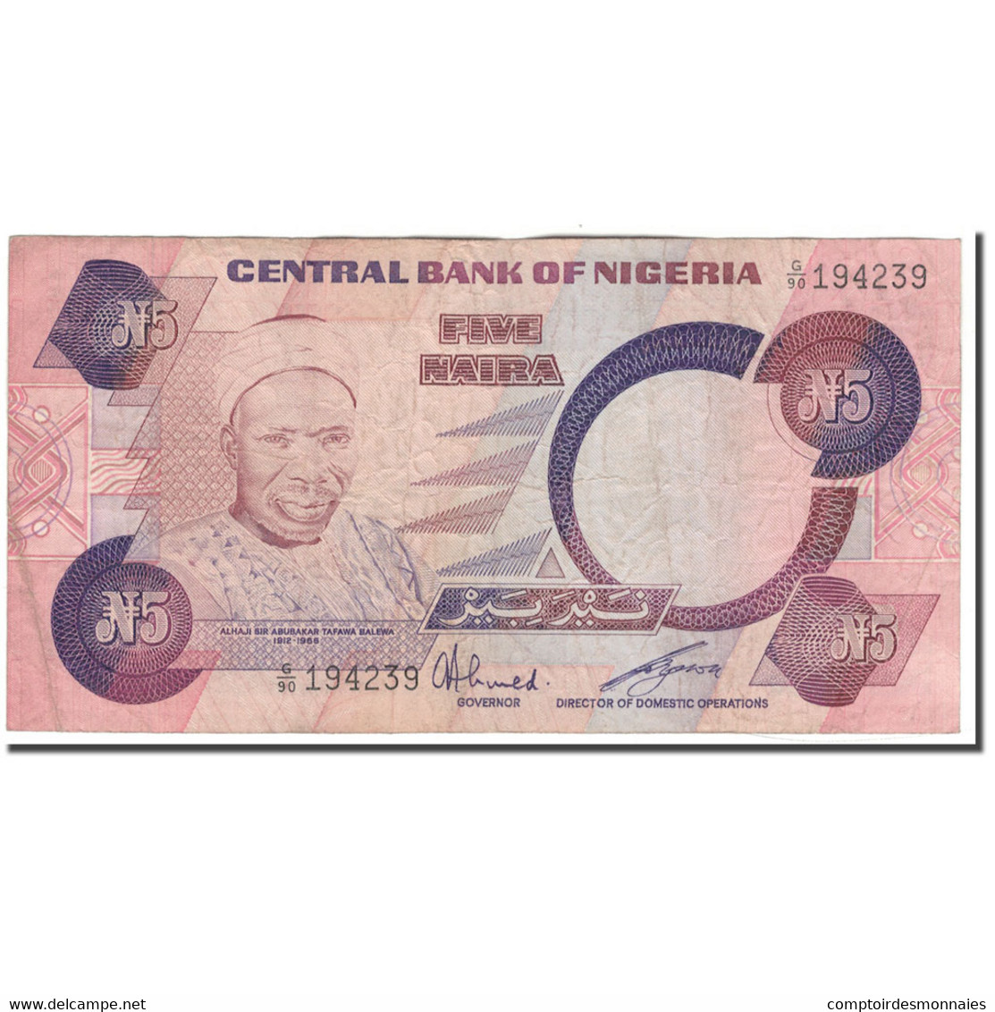 Billet, Nigéria, 5 Naira, KM:24a, B+ - Nigeria