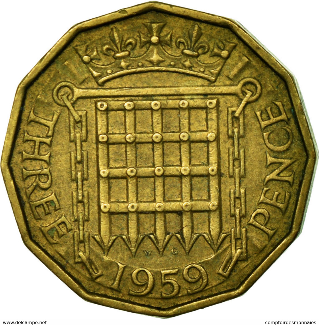 Monnaie, Grande-Bretagne, Elizabeth II, 3 Pence, 1959, TTB, Nickel-brass, KM:900 - F. 3 Pence