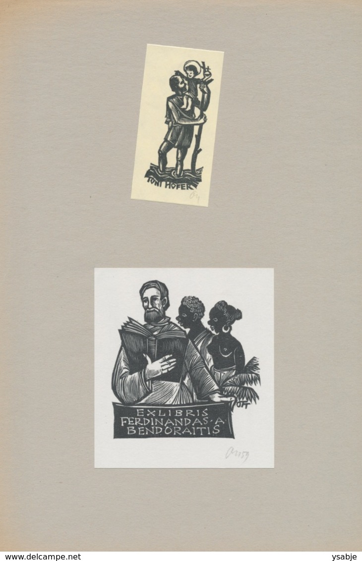 Ex Libris Toni Hofer + Ferdinandas A. Bendoraitis - Herbert Ott (1915-1987) (gesigneerd) - Ex-libris