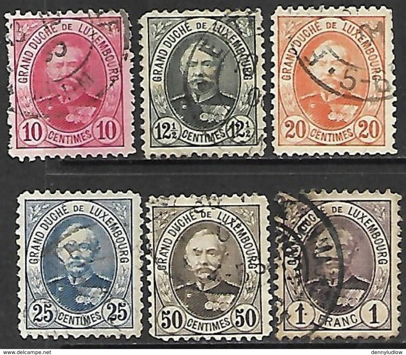 Luxembourg  1891-3   Sc#60-3 & 66-7  6 Diff Used To The 1fr   2016 Scott Value $13.30 - 1891 Adolphe Front Side