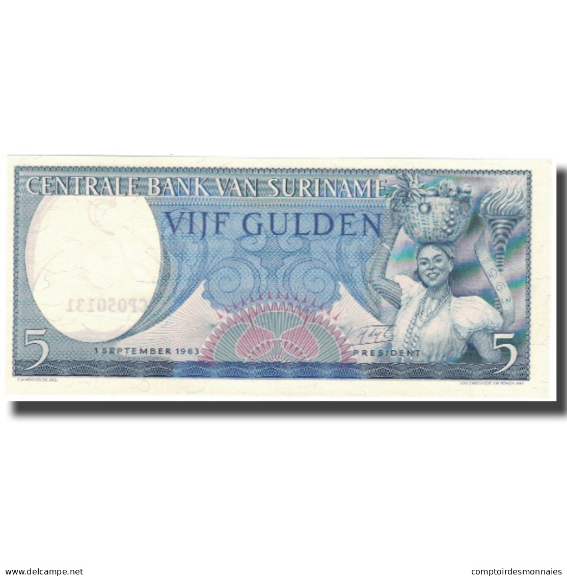 Billet, Surinam, 5 Gulden, 1963, 1963-09-01, KM:120b, NEUF - Surinam