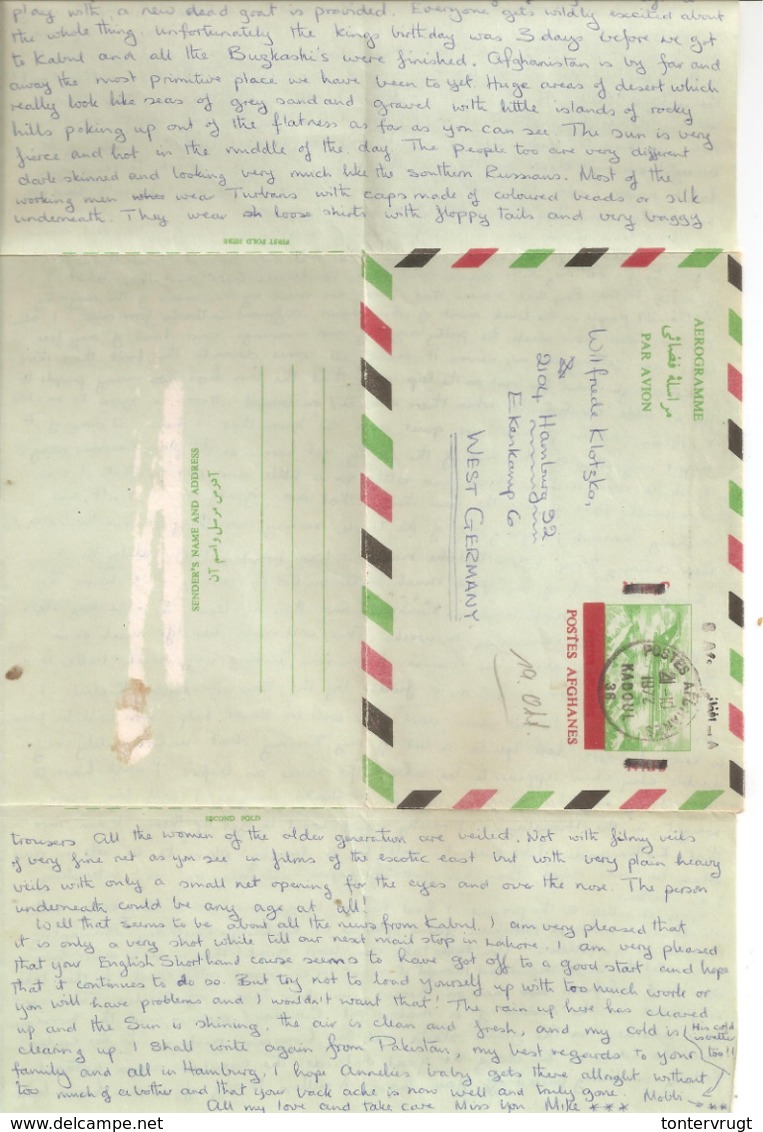 Afghanes Lettre Aerogramme VERRY CLEAR POSTMARK 21.10.1972 KABOUL>Deutschland - Afghanistan