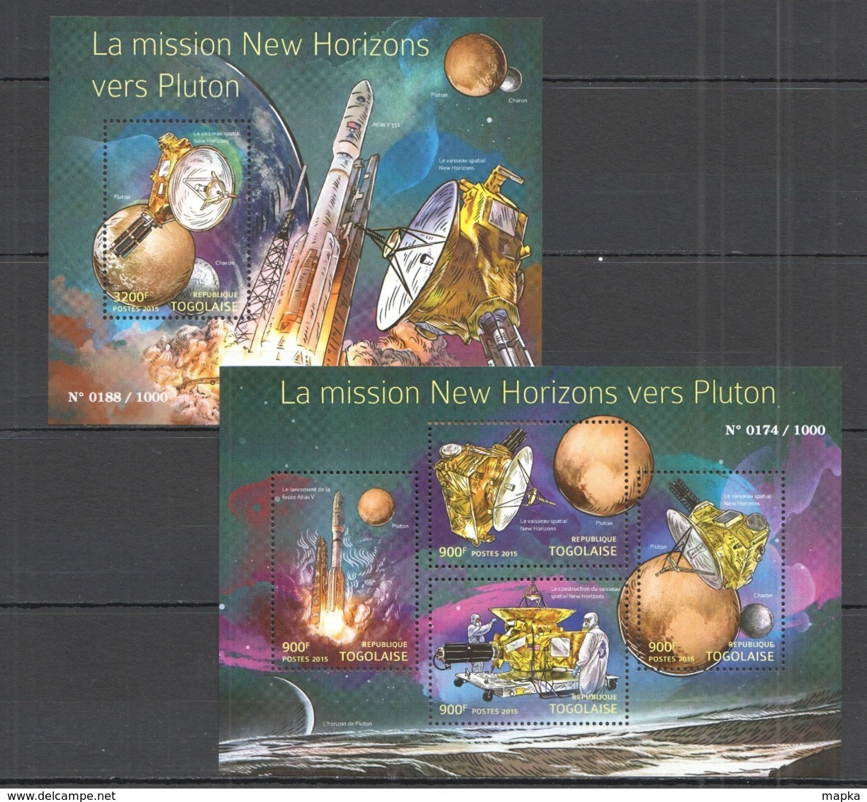 TG051 2015 TOGO TOGOLAISE SPACE MISSION NEW HORIZON PLUTON KB+BL MNH - Otros & Sin Clasificación