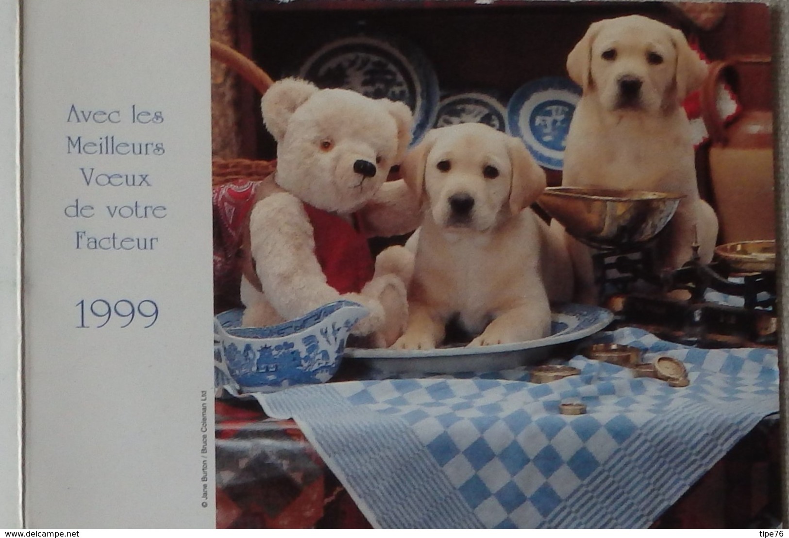 Petit Calendrier De Poche 1999 Voeux Facteur De La Poste Lavigne Chien Chiot Ours En Peluche - Petit Format : 1991-00