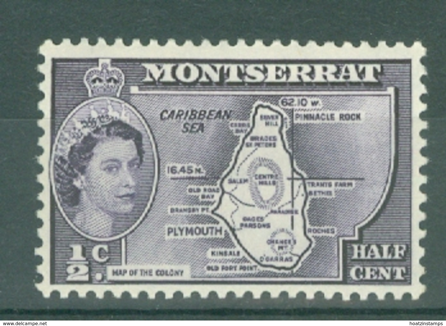 Montserrat: 1953/62   QE II - Pictorial   SG136b    ½c   [inscr. 'Colony']  MH - Montserrat