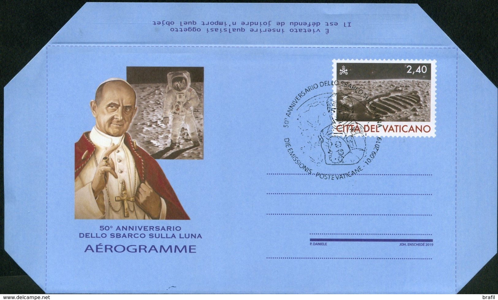 2019 Vaticano Aerogramma 50 Ann. Sbarco Sulla Luna Moon Landing , Usato Annullo Ufficiale - Postal Stationeries