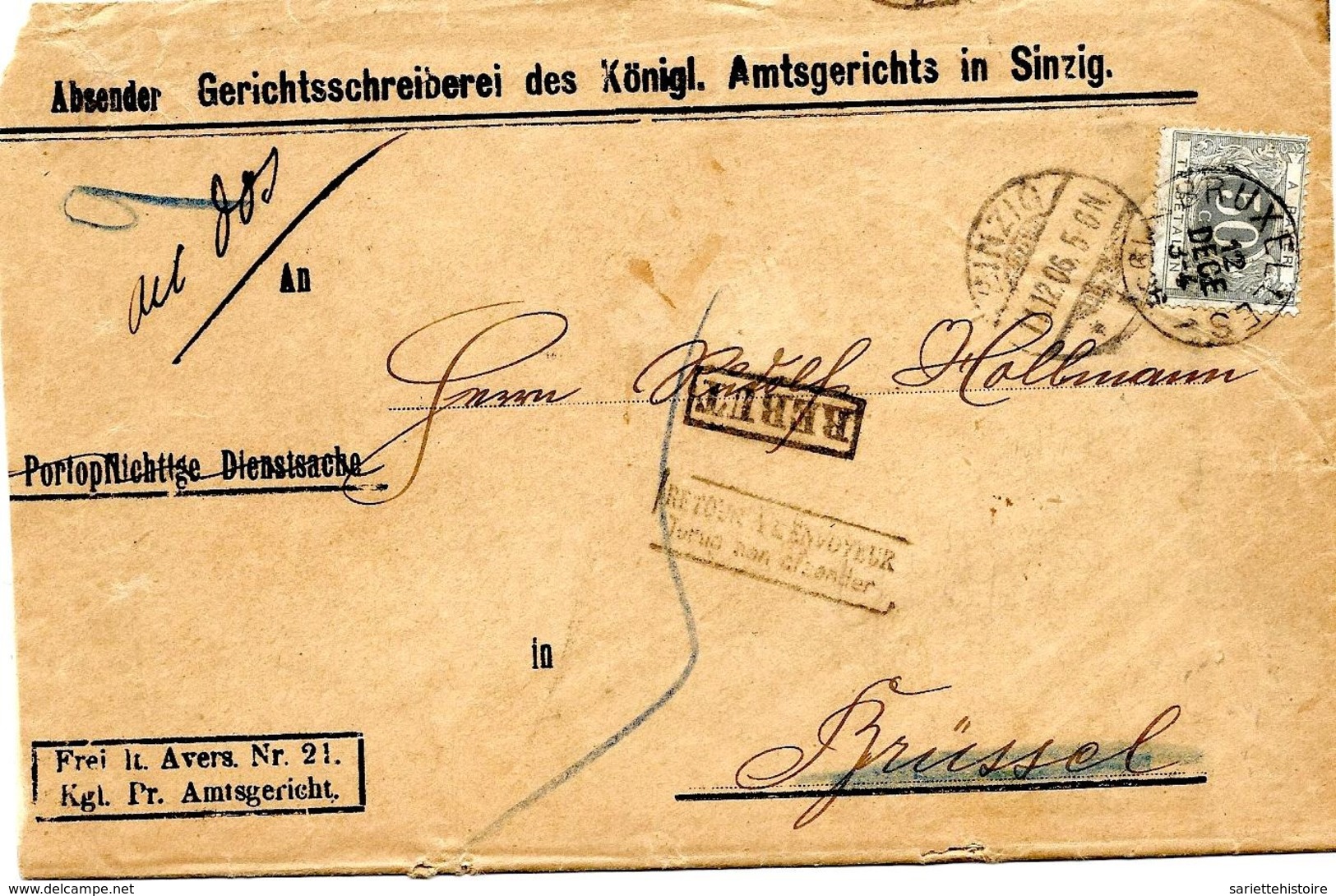 SH 0110. TTx 9 BRUXELLES 1 -12 DECE 06 S/L. Officielle SINZIG - REBUT/BRUXELLES/FACTEURS/RETOUR Etc. - Lettres & Documents