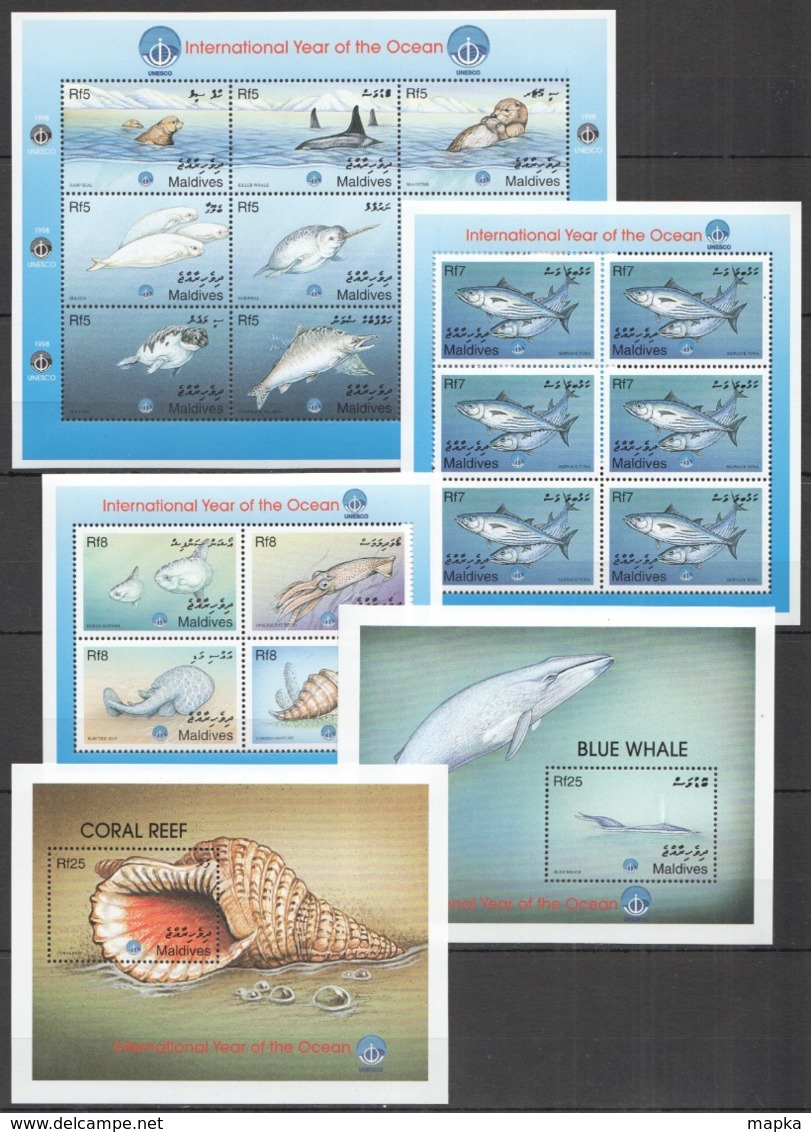 A333 1998 MALDIVES FISH & MARINE LIFE FAUNA YEAR OF THE OCEAN !!! 3KB+2BL MNH - Meereswelt