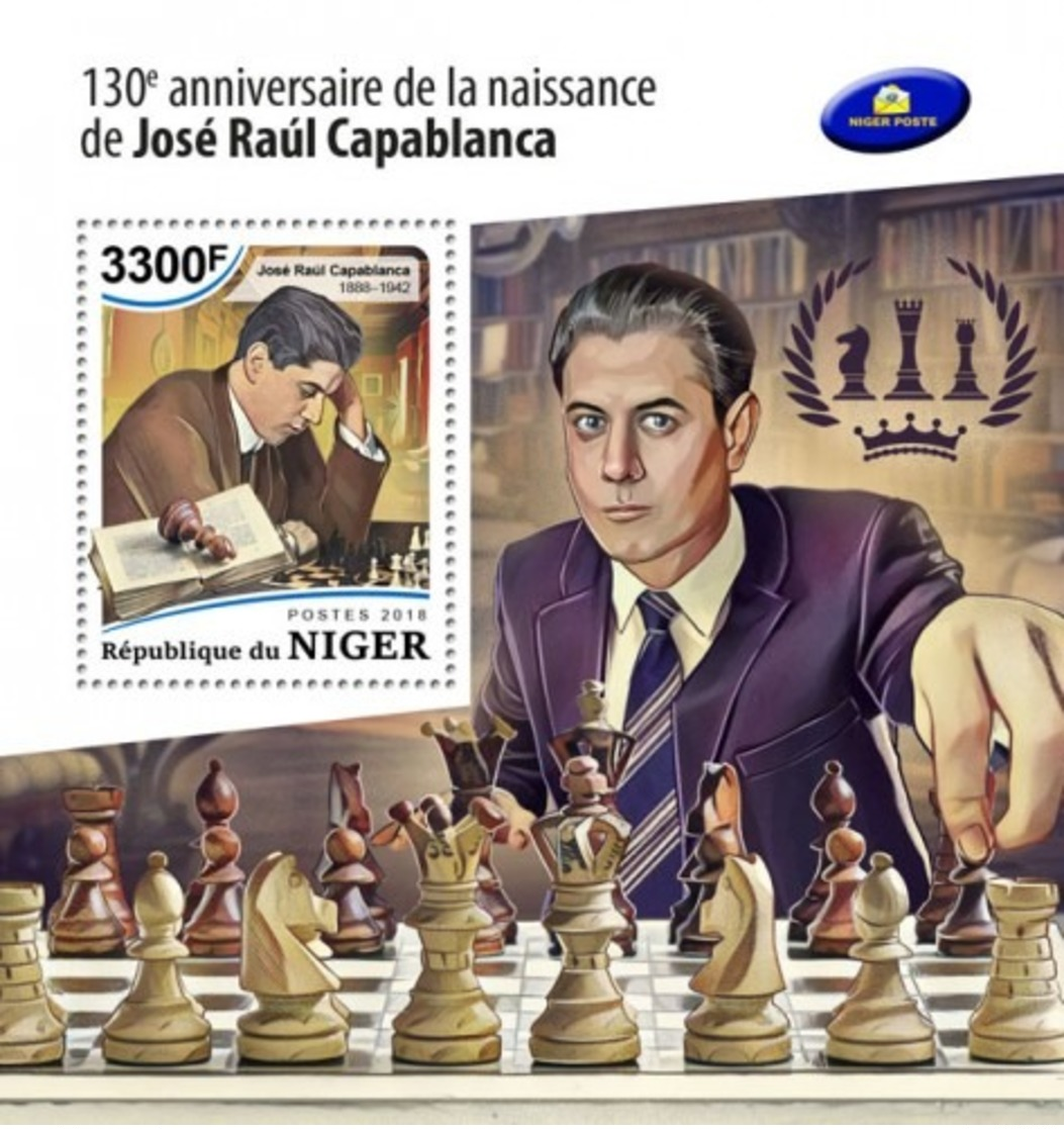 NIGER REP - 2018 - Chess, Jose Raul Capablanca - Perf Souv Sheet - M N H - Niger (1960-...)