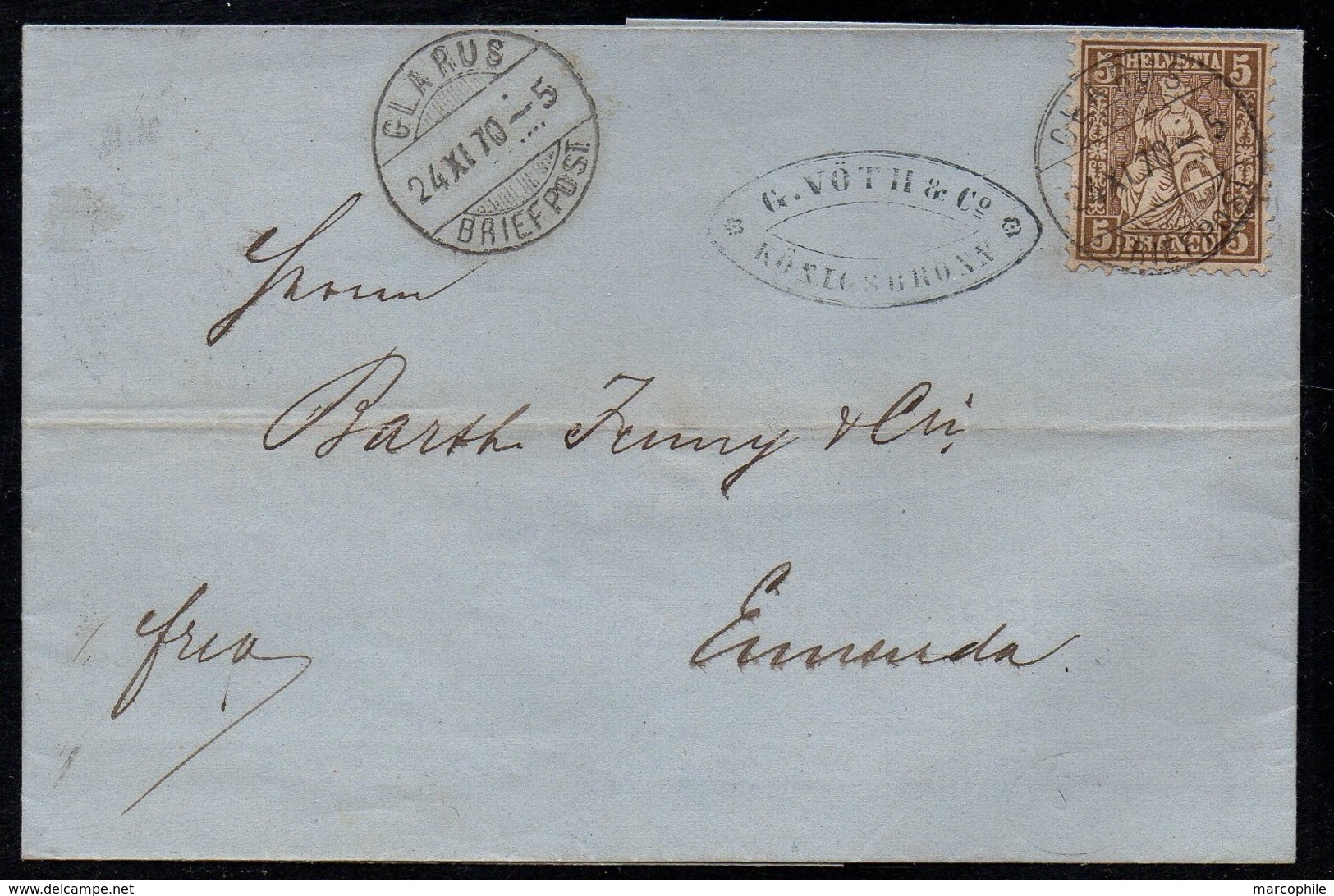 GLARUS - SUISSE - SCHWEIZ / 1870 LSC  POUR ENNENDA (ref 4344k) - Covers & Documents