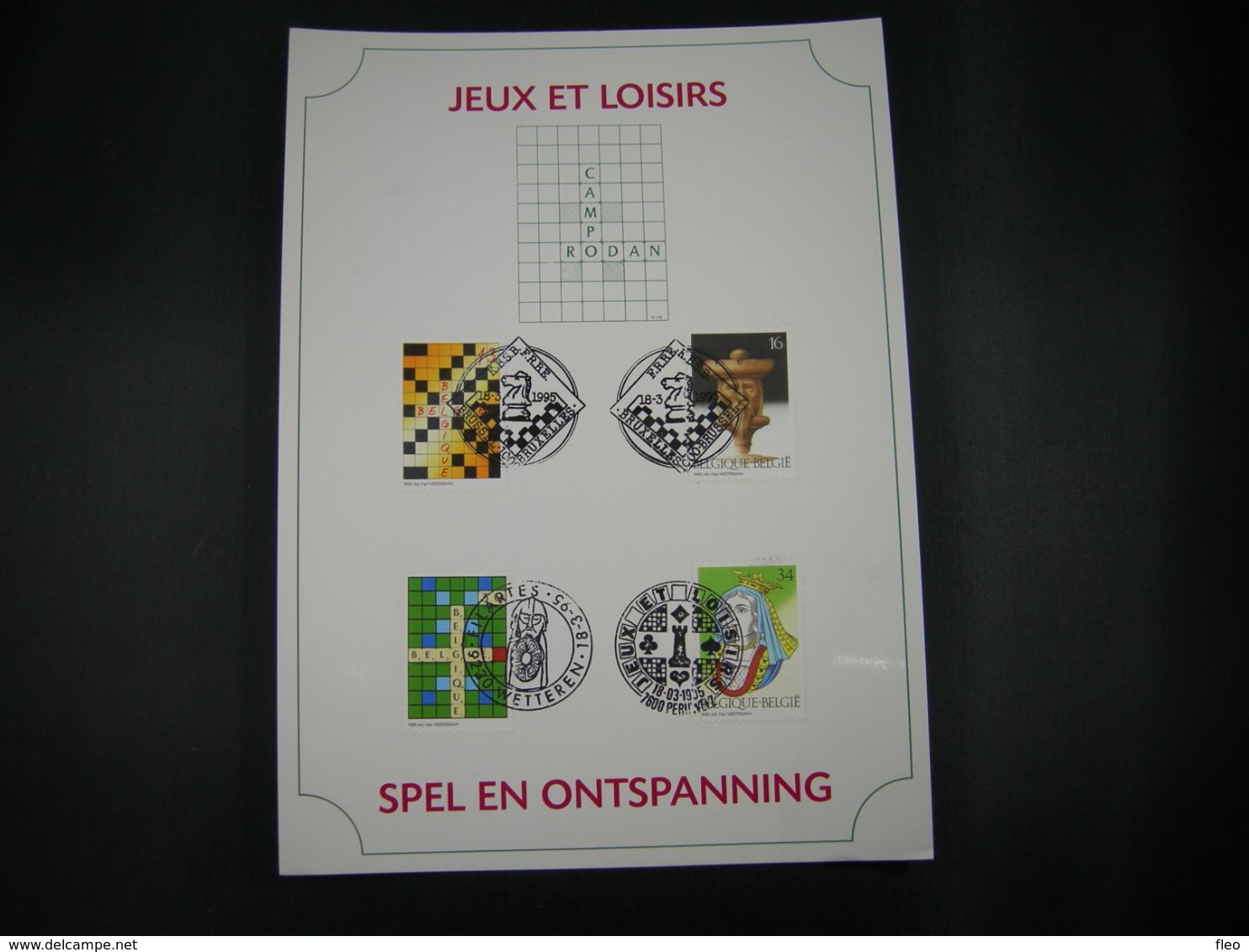 BELG.1995 2592 2593 2594 & 2595 FDC Filatelic Card   :  " Spel En Ontspanning / Jeux Et Loisirs " - 1991-2000