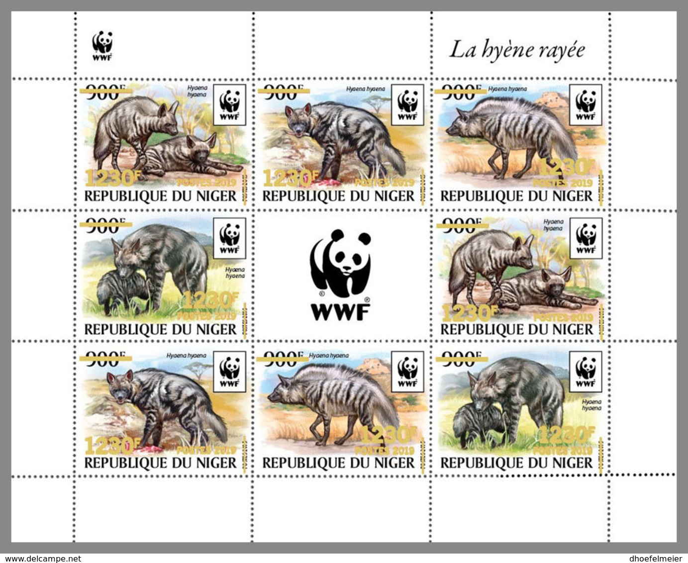 NIGER 2019 MNH Hyaena Hyaena WWF Hyena Hyäne Hyene Overprint GOLD M/S II - OFFICIAL ISSUE - DH1940 - Unused Stamps