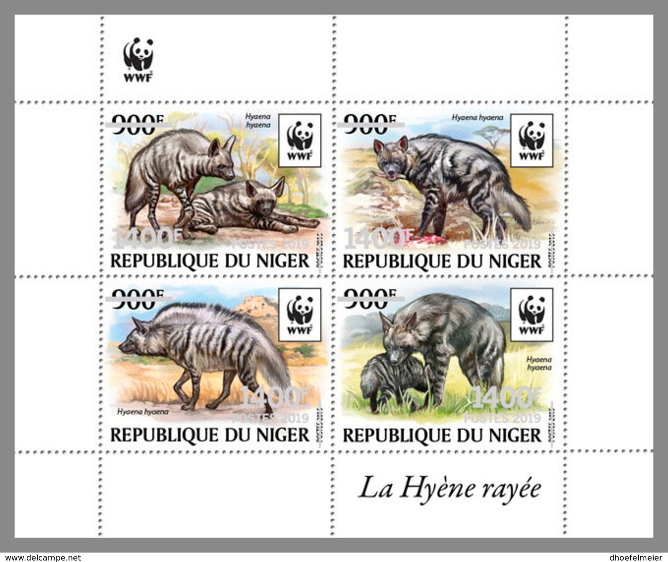 NIGER 2019 MNH Hyaena Hyaena WWF Hyena Hyäne Hyene Overprint SILVER M/S I - OFFICIAL ISSUE - DH1940 - Unused Stamps