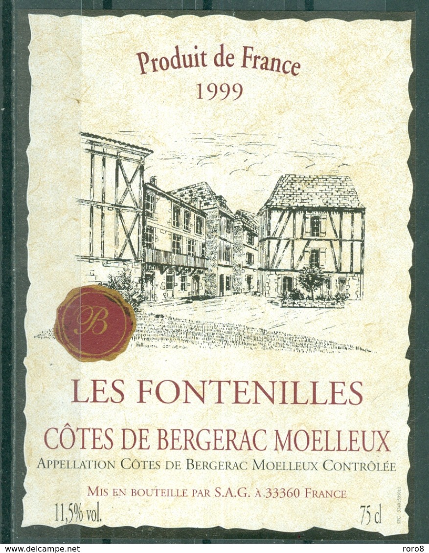 BERGERAC - LES FONTENILLES - 1999 - APPELLATION BERGERAC MOELLEUX CONTROLEE (Etiquette Neuve)  11,5 % Vol.   75 Cl - Bergerac