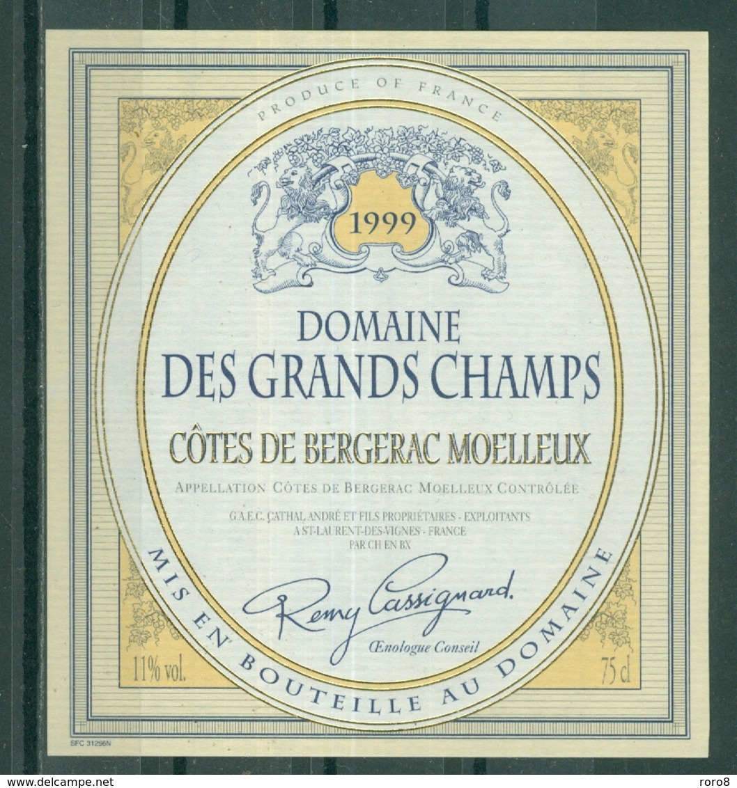 BERGERAC - DOMAINE DES GRANDS CHAMPS  1999  APPELLATION BERGERAC MOELLEUX CONTROLEE (Etiquette Neuve)  11 % Vol.   75 Cl - Bergerac