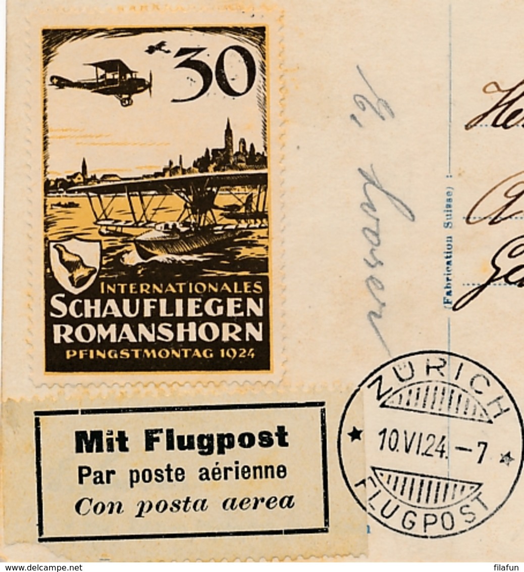 Schweiz - 1924 - 35c Flugpost On Small Postkarte Schaufliegen Romanshorn From Zürich To Waldkirch - Andere & Zonder Classificatie