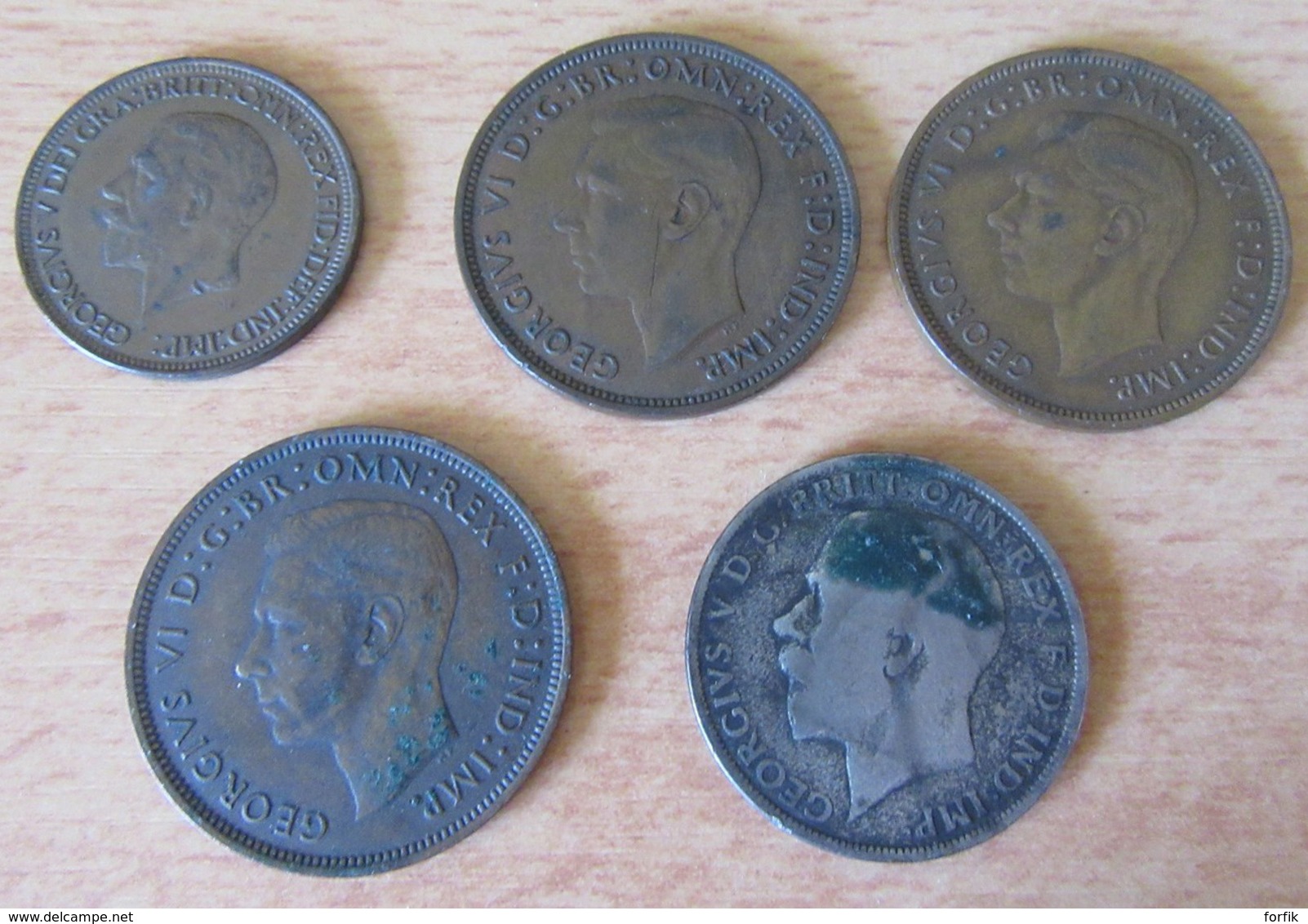 Angleterre / Great Britain - 5 Monnaies : Half Penny 1930 / One Penny 1938, 1944, 1945 / One Florin 1921 - M. Collezioni