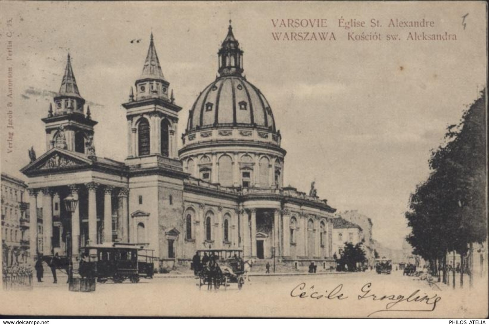 CPA Pologne Varsovie Eglise St Alexandre Warszawa UPU Russie Verlag Jacob Et Aaronson Berlin Voyagée 1901 Timbre Russe - Pologne