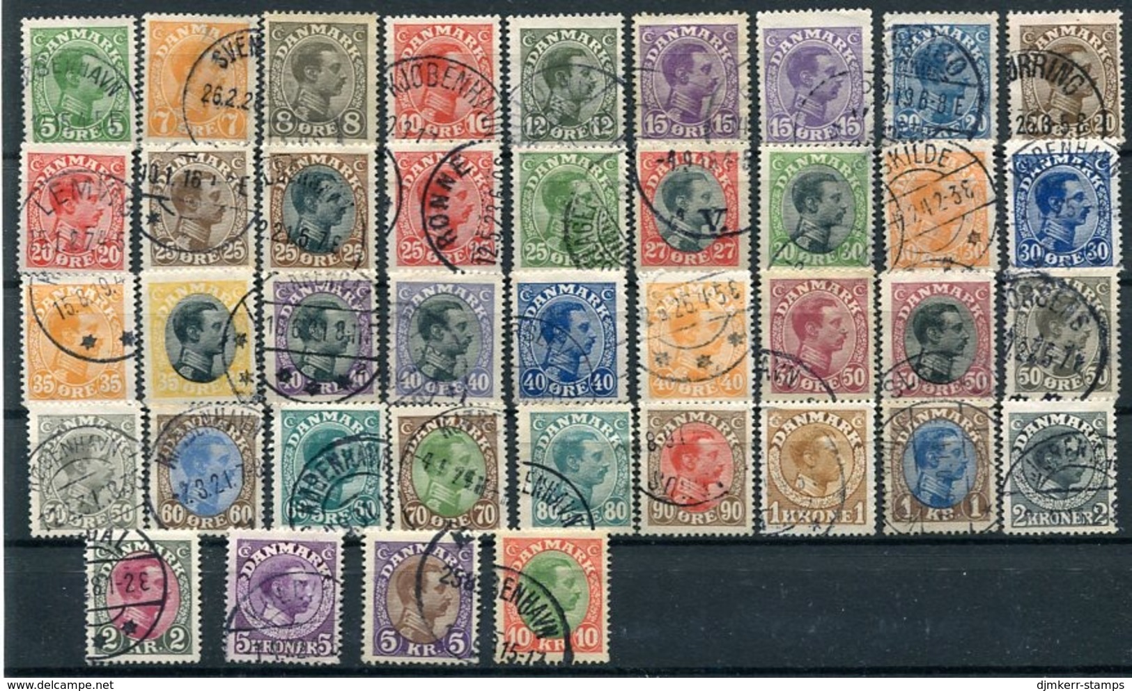 DENMARK 1913-13 Christian X  Definitive Set Of 40 Used.  SG 135-72 - Gebruikt