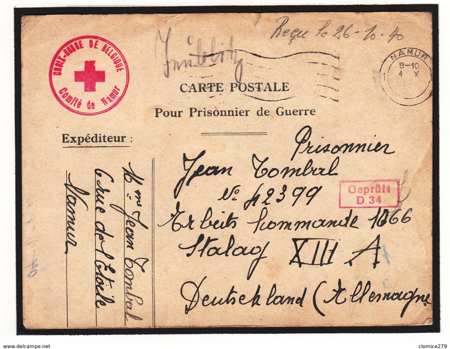 Guerre 1940/45    Carte Pour Prisonnier De Guerre   Cachet Croix  Rouge  Oblitération Mécanique - Oorlog 40-45 (Brieven En Documenten)