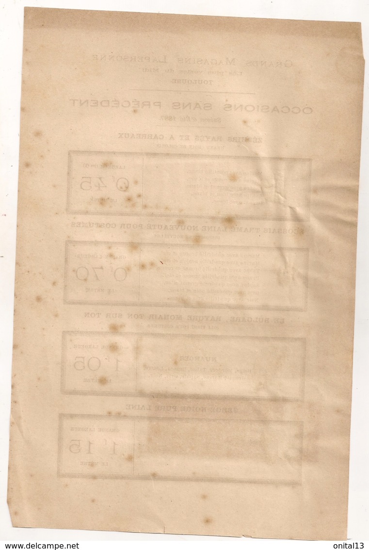 1887 ECHANTILLONS DE TISSUS GRANDS MAGASINS LAPERSONNE TOULOUSE   E25 - Pizzi, Merletti E Tessuti