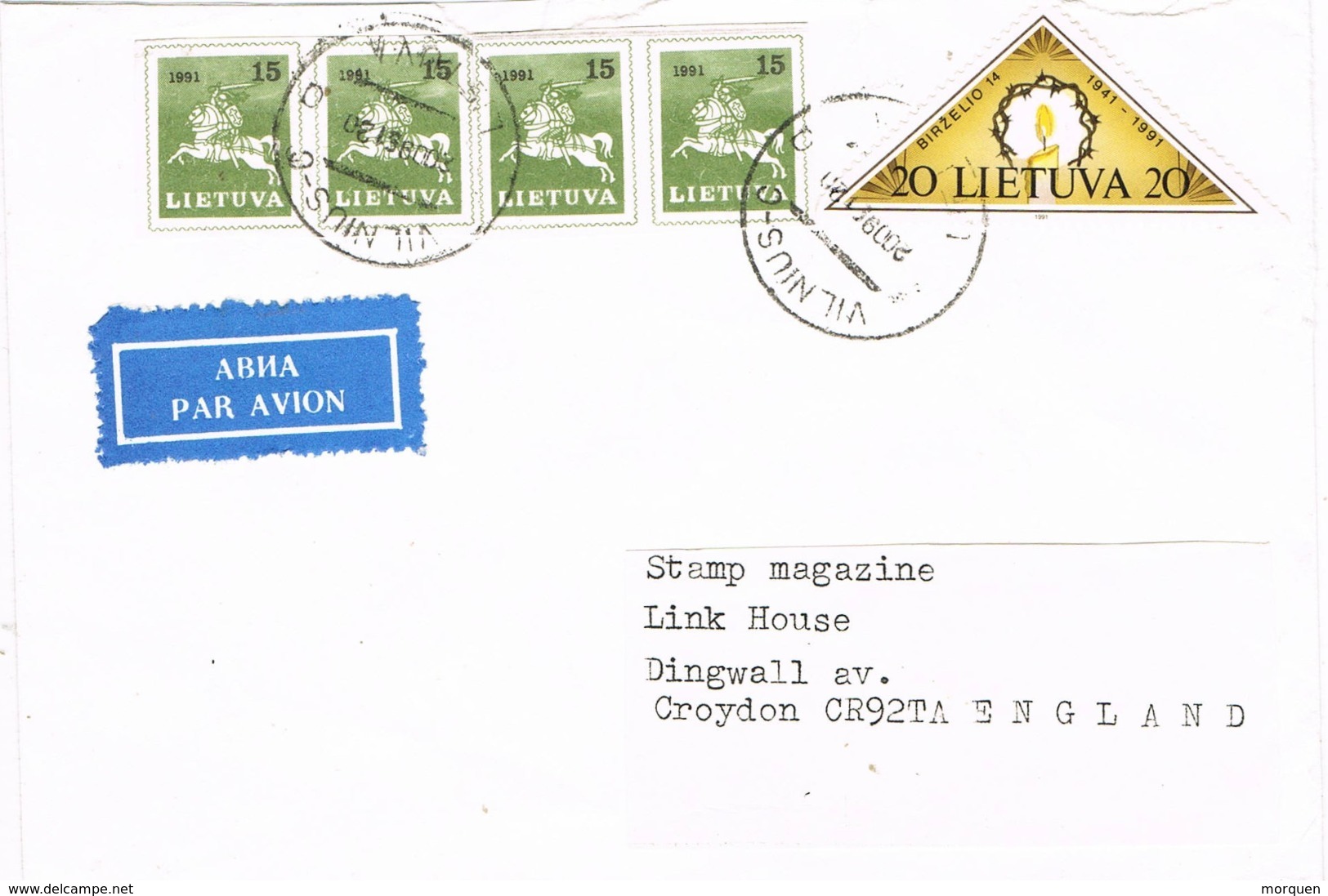 34083. Carta Aerea VILNIUS (Lituania) 1991 To England - Lituania