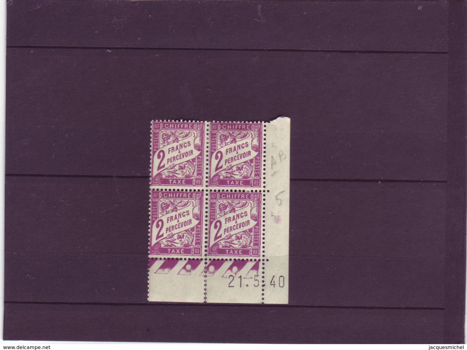 TAXE N° 42 - 2F BANDEROLE - A De A+B - 5° Tirage Du 20.5.40 Au 22.5.40 - 21.05.1940 - - Postage Due