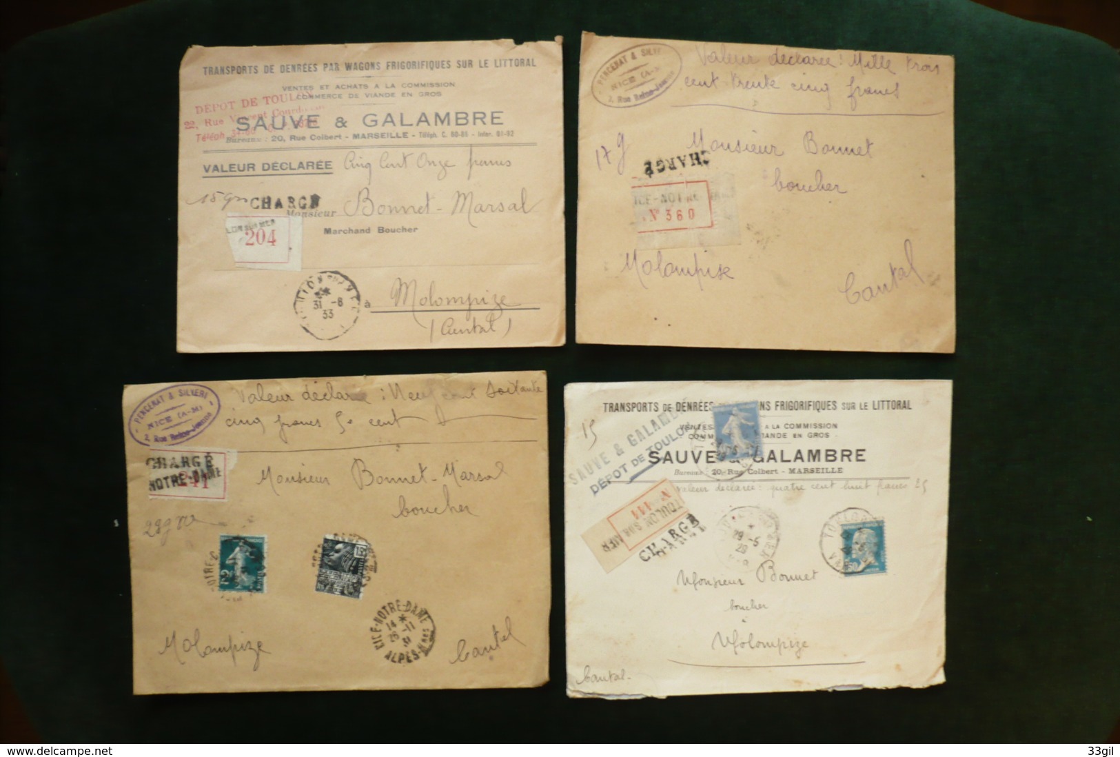 Lot 12 Lettres Chargées 1910/1931 Boucherie Semeuse Merson .....cachets Cire Rouge - Briefe U. Dokumente