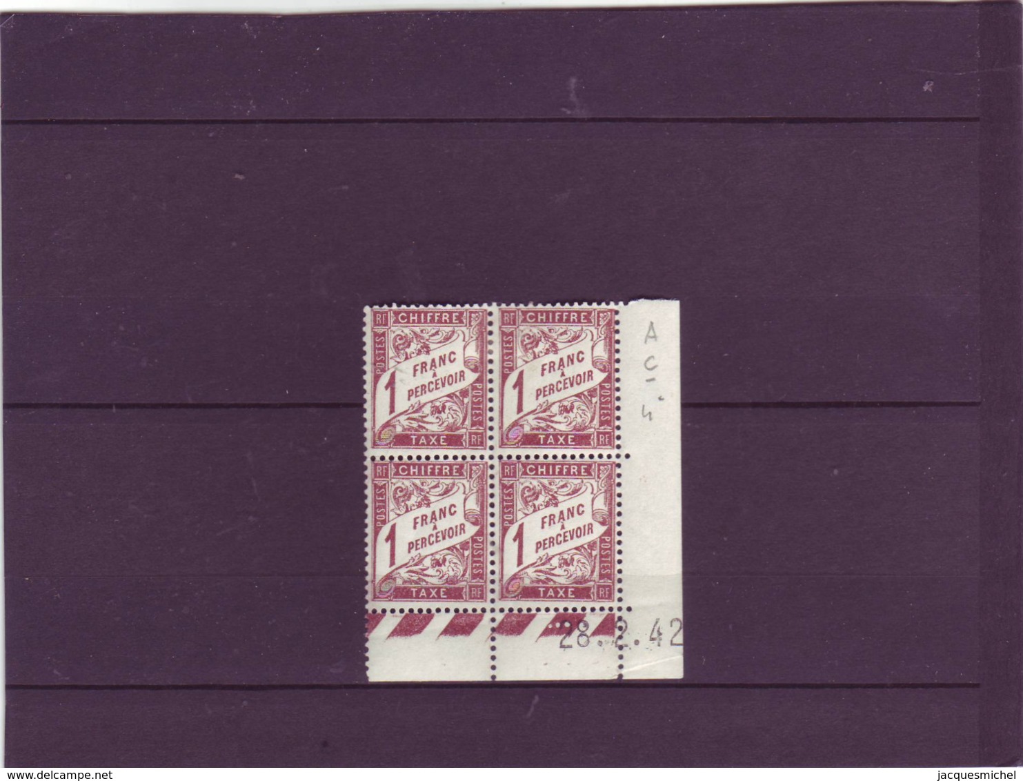 TAXE N° 40A - 1F BANDEROLE - A De A+C - 4° Tirage Du 25.2.42 Au 4.3.42 - 28.02.1942 - Postage Due