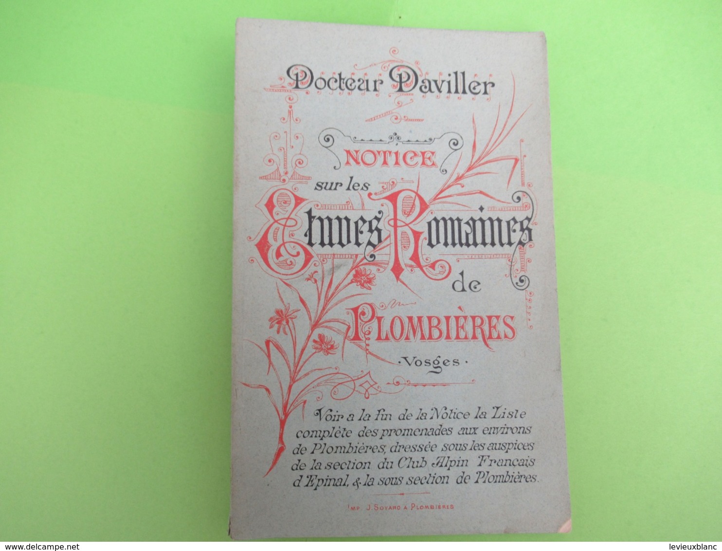 Histoire/Fascicule Ancien /Docteur DAVILLER/ Notice Sur Les  Etuves Romaines De PLOMBIERES/Vosges/1887          PGC382 - 1801-1900