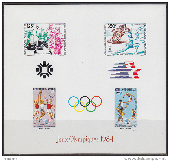 Gabon (1984) Los Angeles Olympics. Deluxe Proof Of Minisheet Of 4 With Gold Medal Winners Printed.  Scott No C268. - Summer 1984: Los Angeles