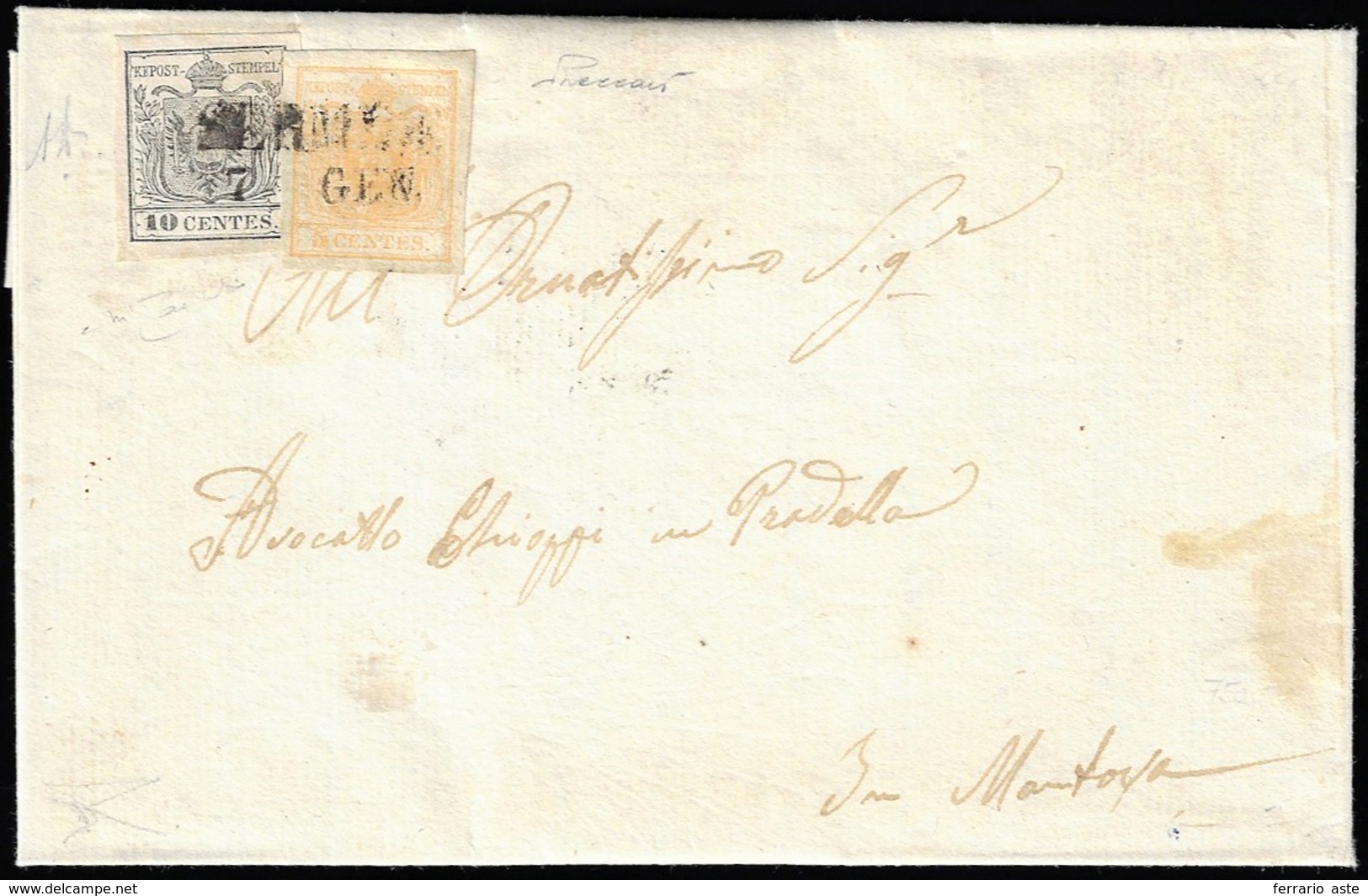 1851 - 5 Cent. Giallo Ocra, 10 Cent. Grigio Nero, Tendente All'argenteo, I Tiratura (1,2b), Perfetti... - Lombardo-Vénétie