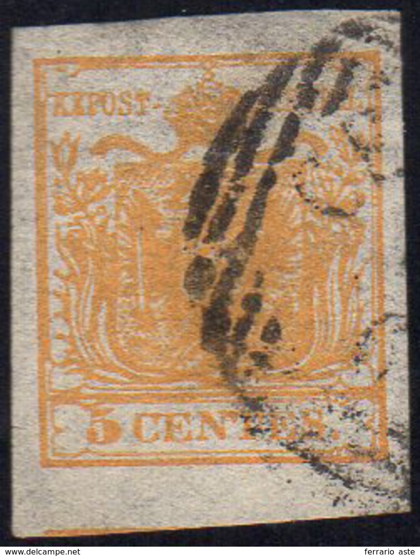 1850 - 5 Cent. Giallo Arancio (1g), Usato, Perfetto. Raybaudi.... - Lombardo-Vénétie