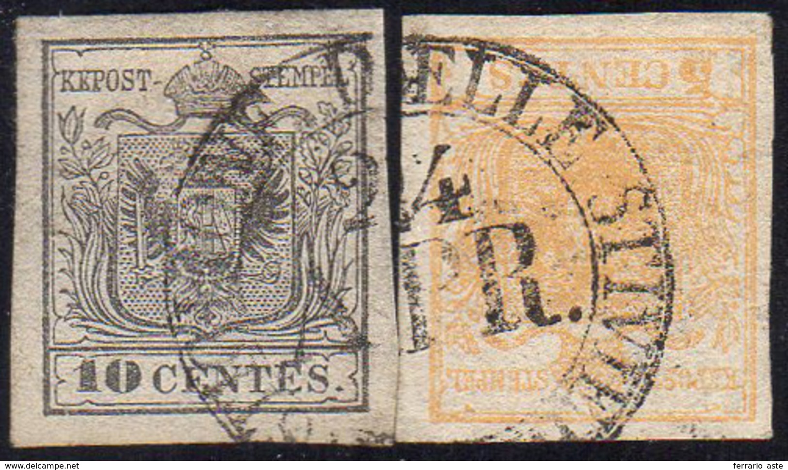 1850 - 10 Cent. Grigio Argenteo, 5 Cent. Giallo Ocra (2a,1), Perfetti, Usati A Castiglione Delle Sti... - Lombardije-Venetië