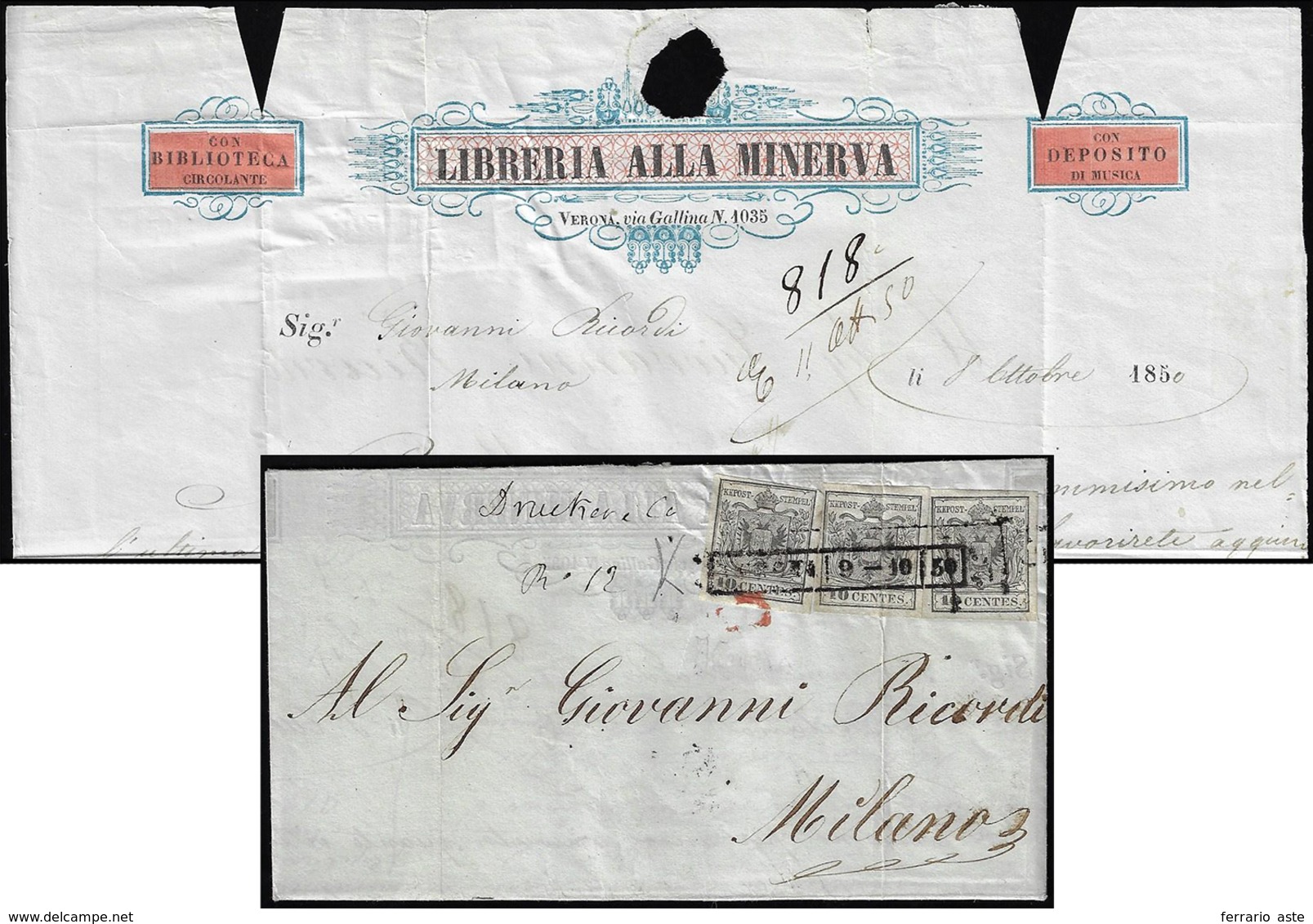 1850 - 10 Cent. Grigio Nero, I Tiratura (2b), Tre Esemplari, Uno Con Bella Varietà Di Clichè, Piega ... - Lombardo-Vénétie