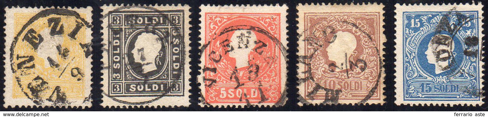 1858 - Seconda Emissione, I Tipo (23/27), Usati, Perfetti. A. Ed E.Diena Per I N. 23/24.... - Lombardije-Venetië