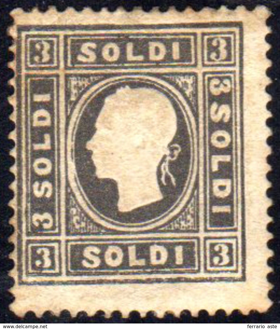 1858 - 3 Soldi Nero, I Tipo (24), Gomma Originale, Ottimo Stato, Lievi Ossidazioni. A.Diena, Cert. E... - Lombardy-Venetia