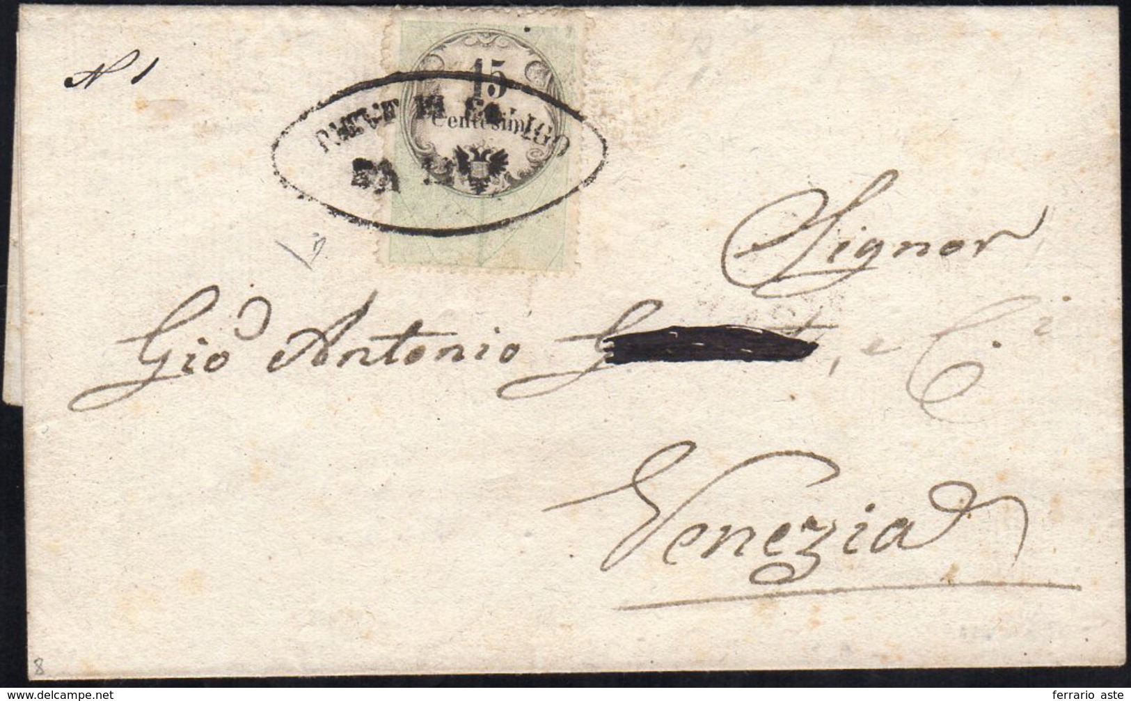 1854 - 15 Cent., Marca Da Bollo Tipografica (3), Perfetta, Su Sovracoperta Di Lettera Da Pieve Di So... - Lombardo-Vénétie
