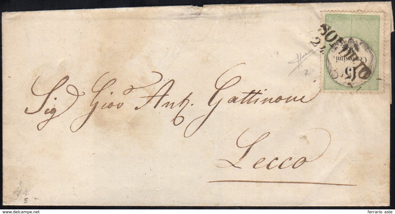 1856 - 15 Cent., Marca Da Bollo Calcografica (7), Perfetta, Su Sovracoperta Di Lettera Da Sondrio 24... - Lombardy-Venetia